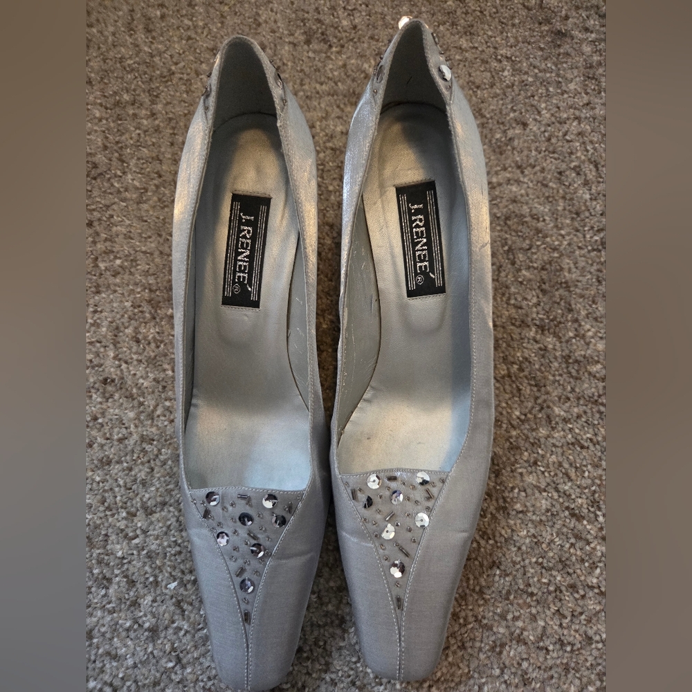 Vintage J.Renee Silver Sequin Heels Sz 10